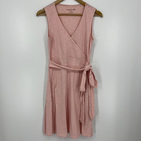 Toad&Co Dresses & Skirts - Toad&Co Cue Sleeveless Dress Pink Red Striped Wrap V-Neck Size S Small‎